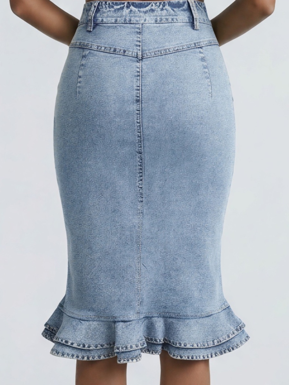 Cascadia Ruffle Column Denim Skirt - Picture 2 of 4